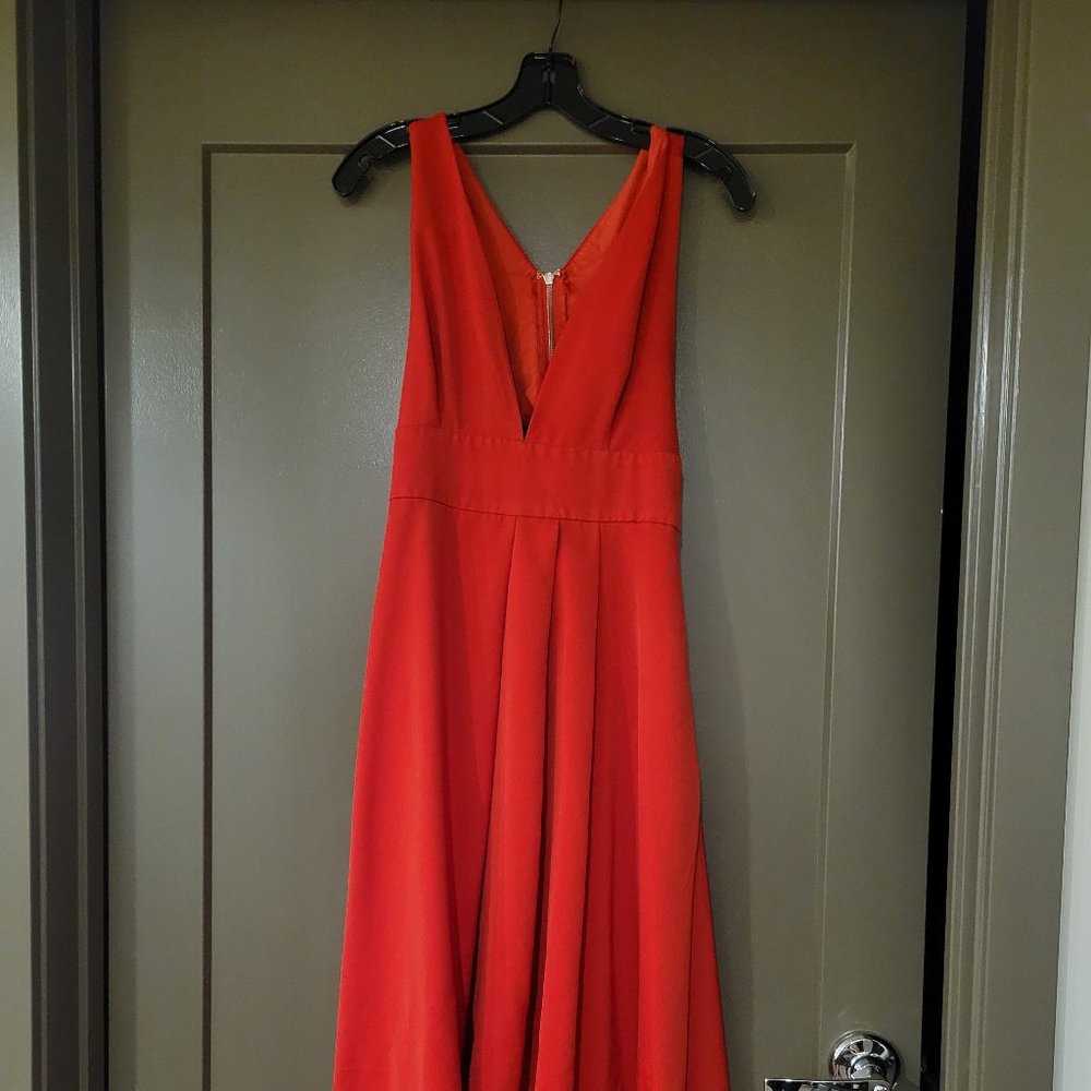 Sexy Red Plunge and Keyhole Back Dress